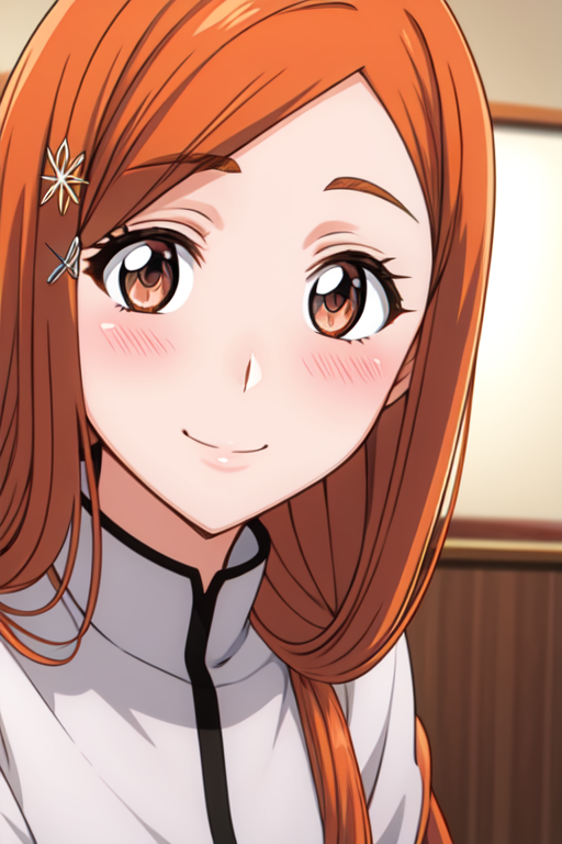 inoueorihime, hair ornament, POV, blush, smile, looking at viewer, close-up,